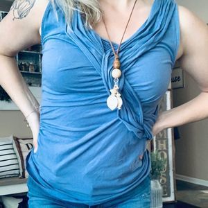 Anthropologie Deletta knotted ruched front sleeveless baby blue blouse